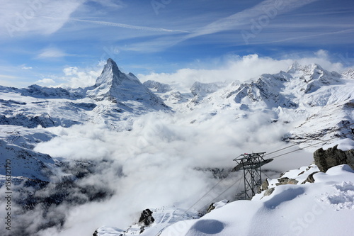 View of the Matterhorn from the Rothorn summit station. Swiss Alps, Valais, Switzerland. © eugen_z