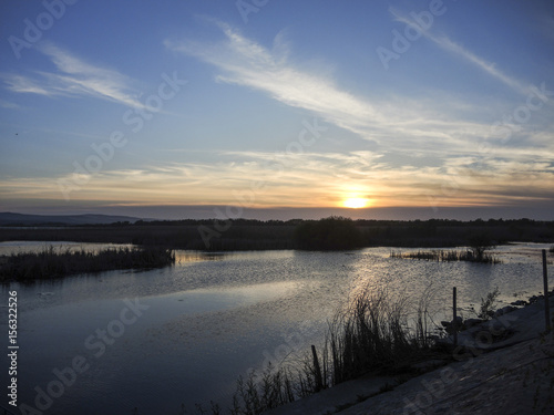 Breathtaking sunset in Danube Delta, Romania, in a summer day