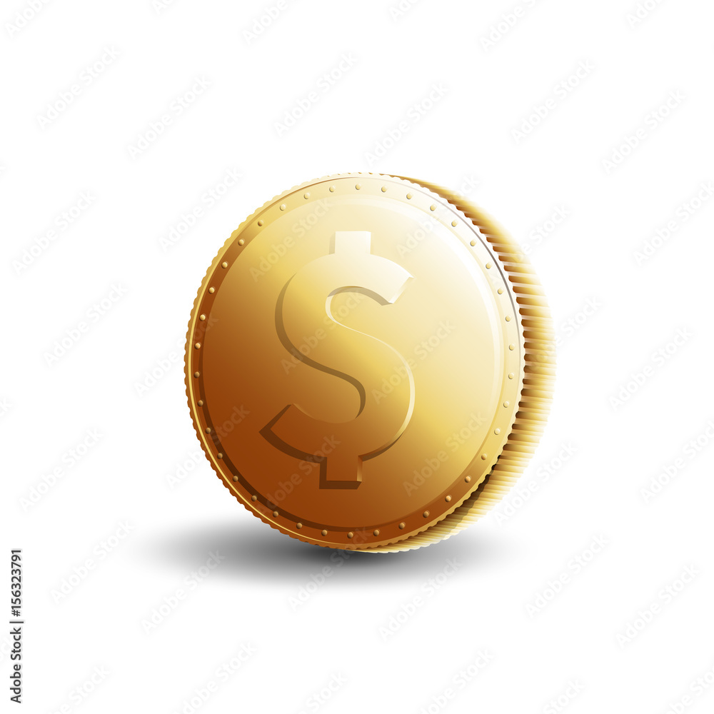 American currency. Gold coin with dollar sign isolated on white background. Banking vector illustration. American currency. Gold coin with dollar sign isolated on white background. Banking vector illustration.