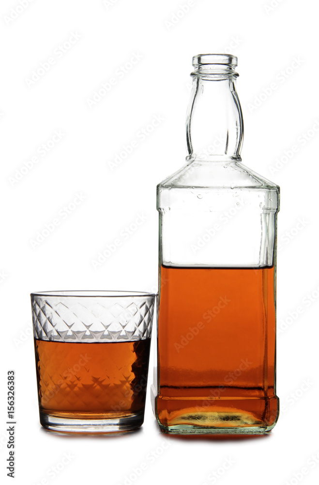 Glass with brandy and cognac on white background Glass with brandy and cognac on white background