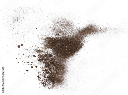 macro pile dirt isolated on white background, with clipping path