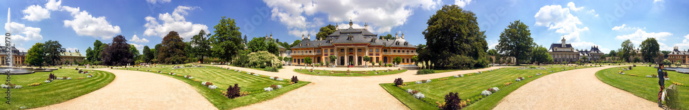 DRESDEN, GERMANY - JULY 2016: Panoramic view of Pillnitz Castle. Dresden attracts 5 million people annually