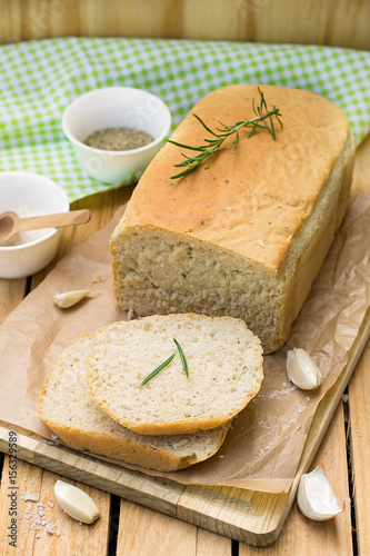 White bread with dried herbs of Provence and garlic