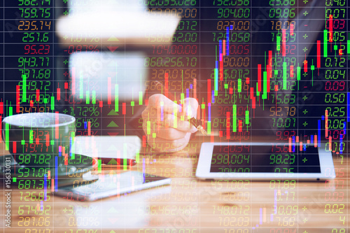 Stock market financial fund index by LED concept. Accounting index trade fund by stock market indicator.