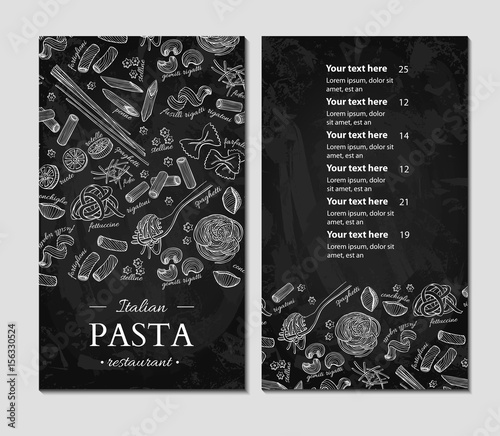 Italian pasta restaurant vector menu. Hand drawn chalkboard banner.