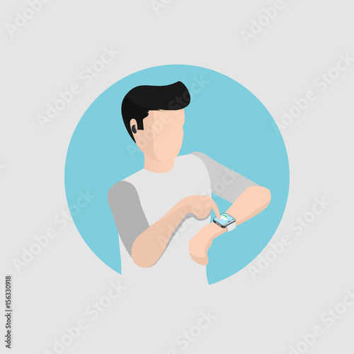 Young man takes a call to smart watch, new technology and wireless connection