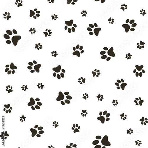 Vector seamless pattern with paw footprints of a dog (wolf), stains and smears