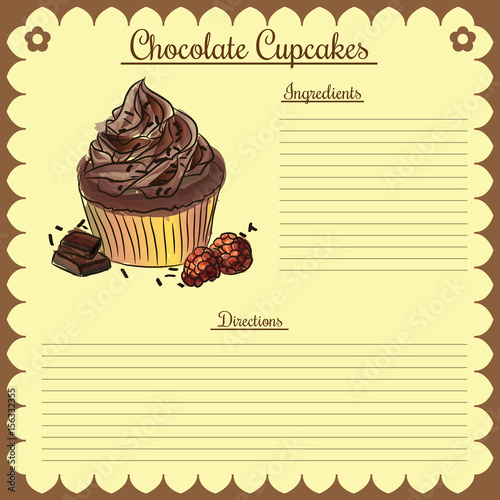 Vector recipe. Chocolate cupcake