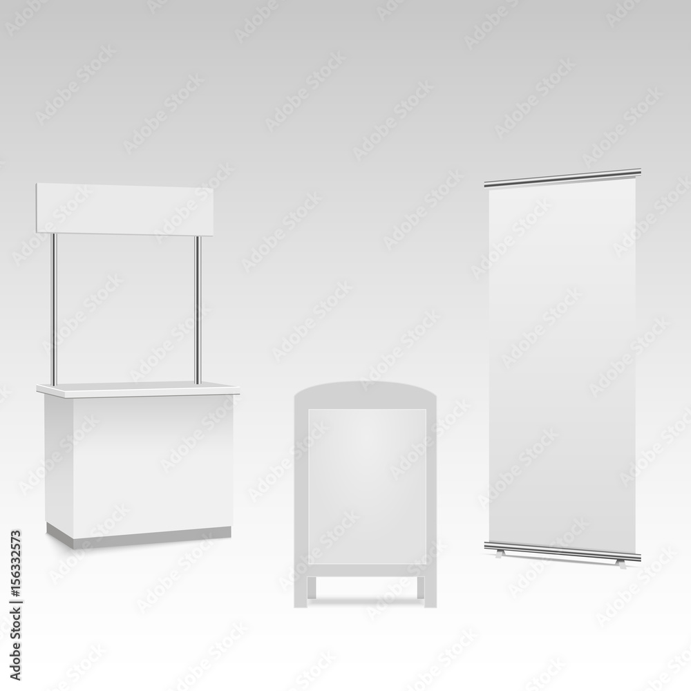 Blank trade show booth mock up. Front view. Vector isolated on grey background
Blank trade show booth mock up. Front view. Vector isolated on grey background