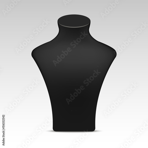 Black necklace mannequin stand for jewelry. Vector close up  