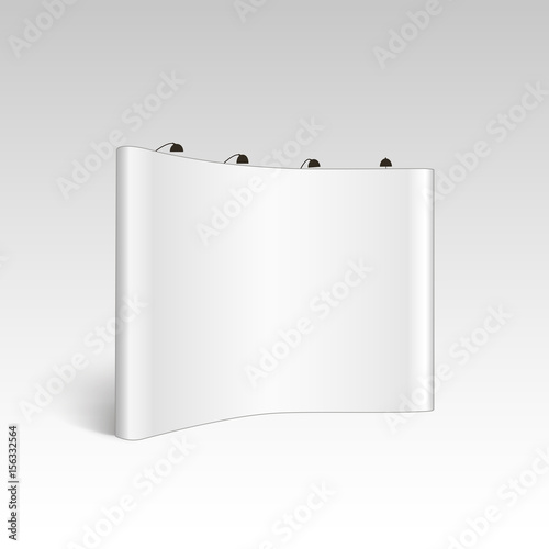 White blank trade exhibition pop up stands for presentation with backlights isolated on grey background. Vector
