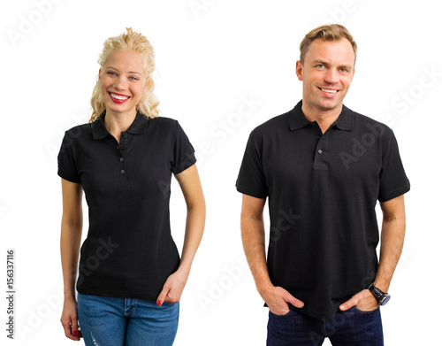 Woman and man in black polo shirts photo