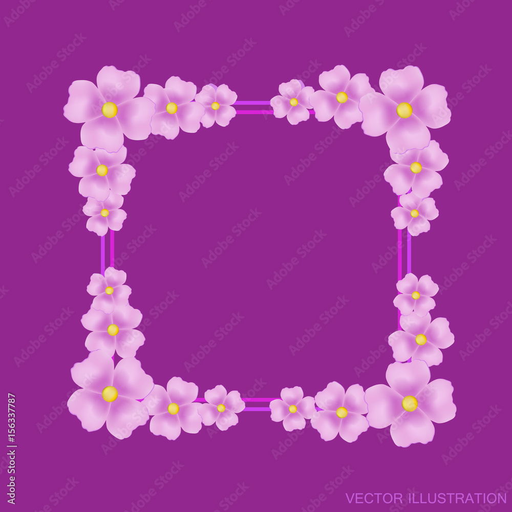 Lilac background with border and flowers. Vector illustration. Lilac background with border and flowers. Vector illustration.