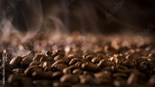 Aroma of coffee, Roasted Coffee Bean, rising smoke.
