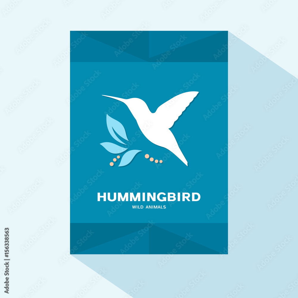 Naklejka premium Flyer or brochure cover flat design with humming bird icon