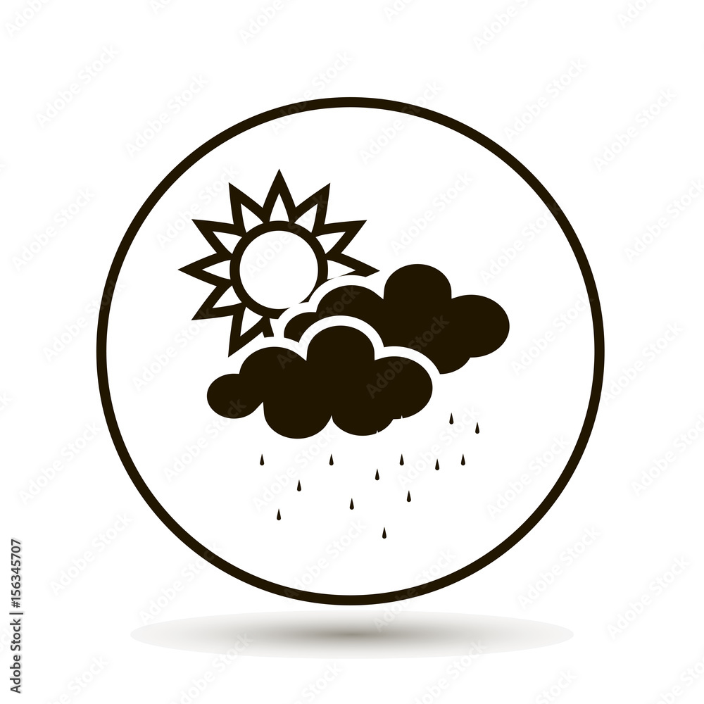 Cloud with rain and sun. Weather forecast. Black icon on a white background Cloud with rain and sun. Weather forecast. Black icon on a white background