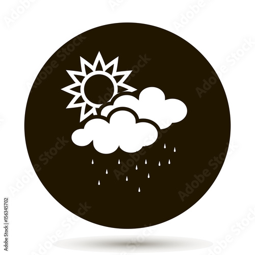 Cloud with rain and sun. Weather forecast.  White icon on a black background