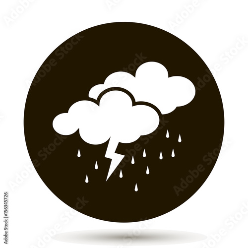 Weather forecast. Clouds of rain and thunder. Cloud thunderstorm lightning rain icon. White icon on a black background