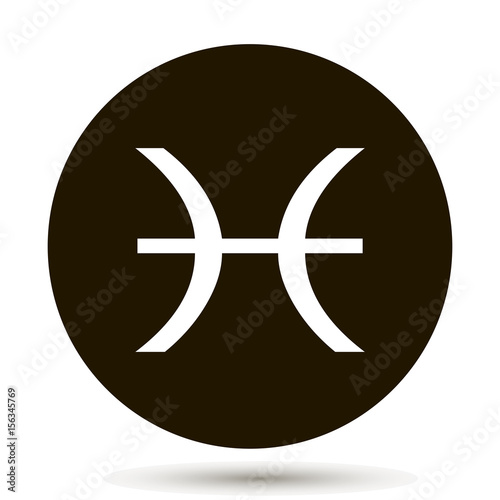 Pisces zodiac sign. Astrological symbol icon in circle. On black background.