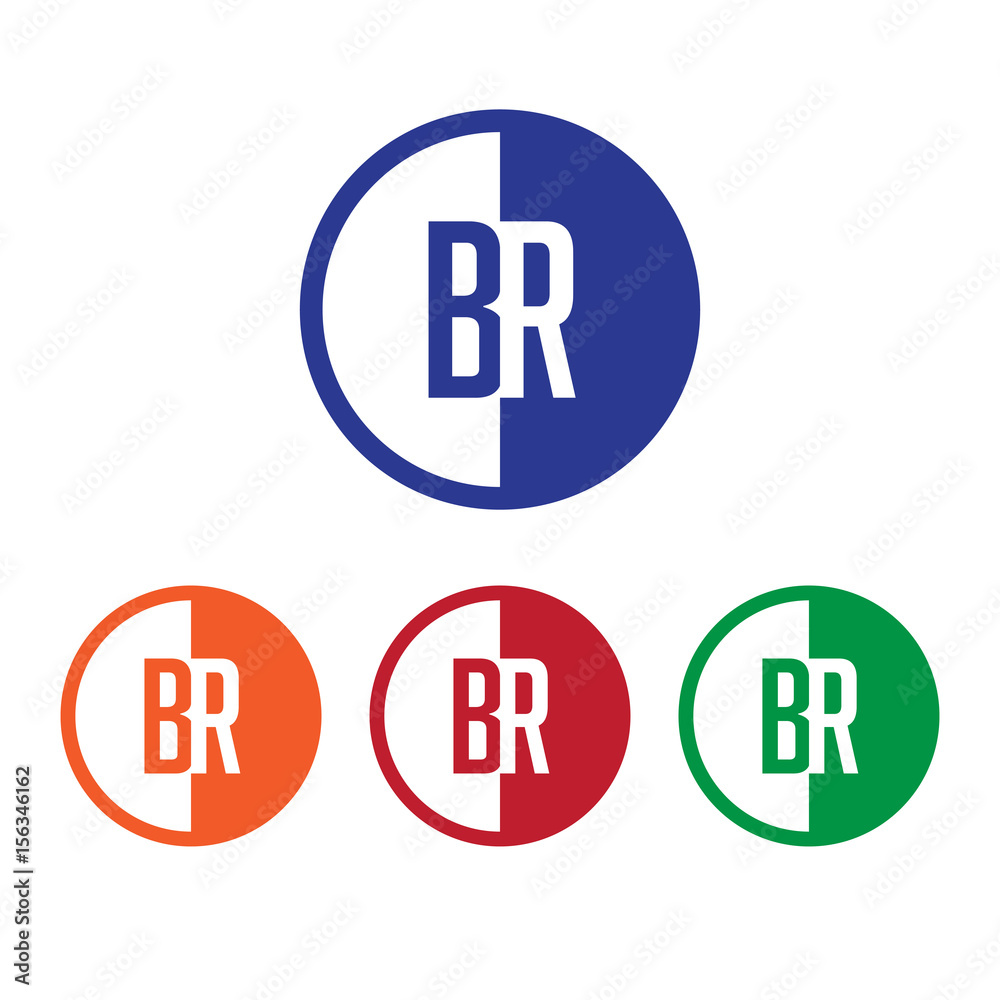 BR initial circle half logo blue,red,orange and green color BR initial circle half logo blue,red,orange and green color