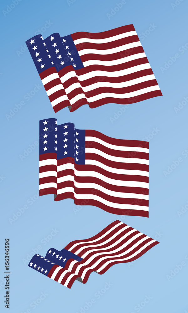 Obraz premium Illustrated Vector Set of Waving American Flags