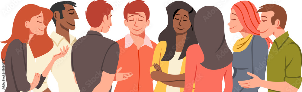 Obraz premium Group of cartoon young people talking