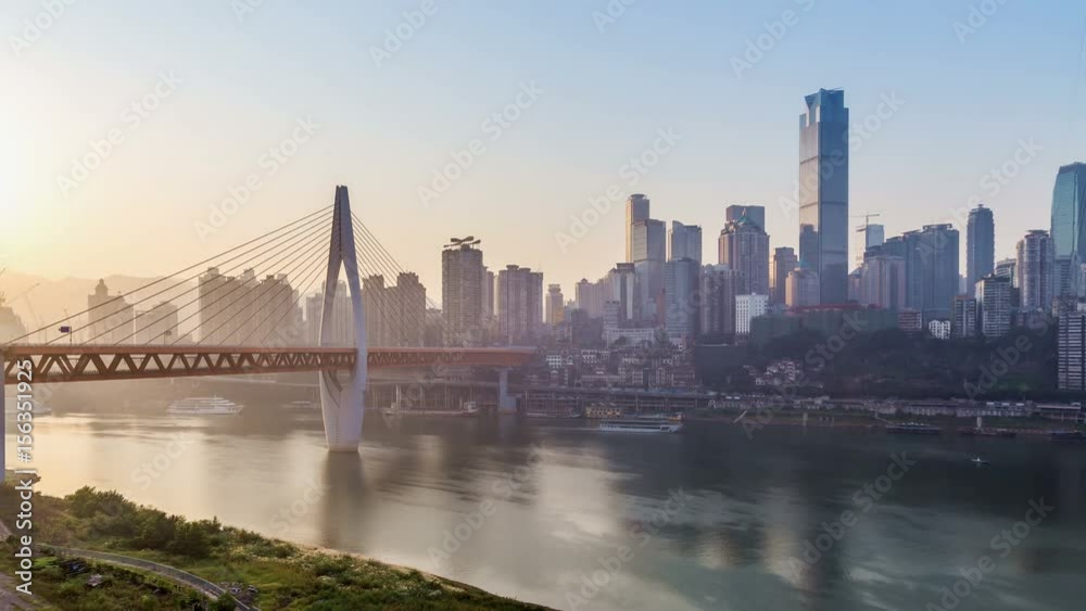 Sunrise. Chongqing city skyline. Time lapse. Sunrise. Chongqing city skyline. Time lapse.