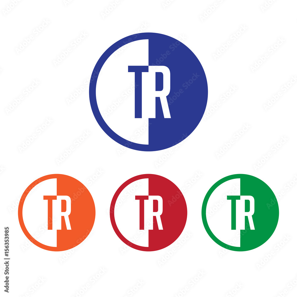 TR initial circle half logo blue,red,orange and green color TR initial circle half logo blue,red,orange and green color