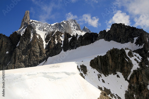 Stunning view of the Mont Blanc range with the Dent du Geant mountain from the Punta Hellbrunner, Italy-France photo