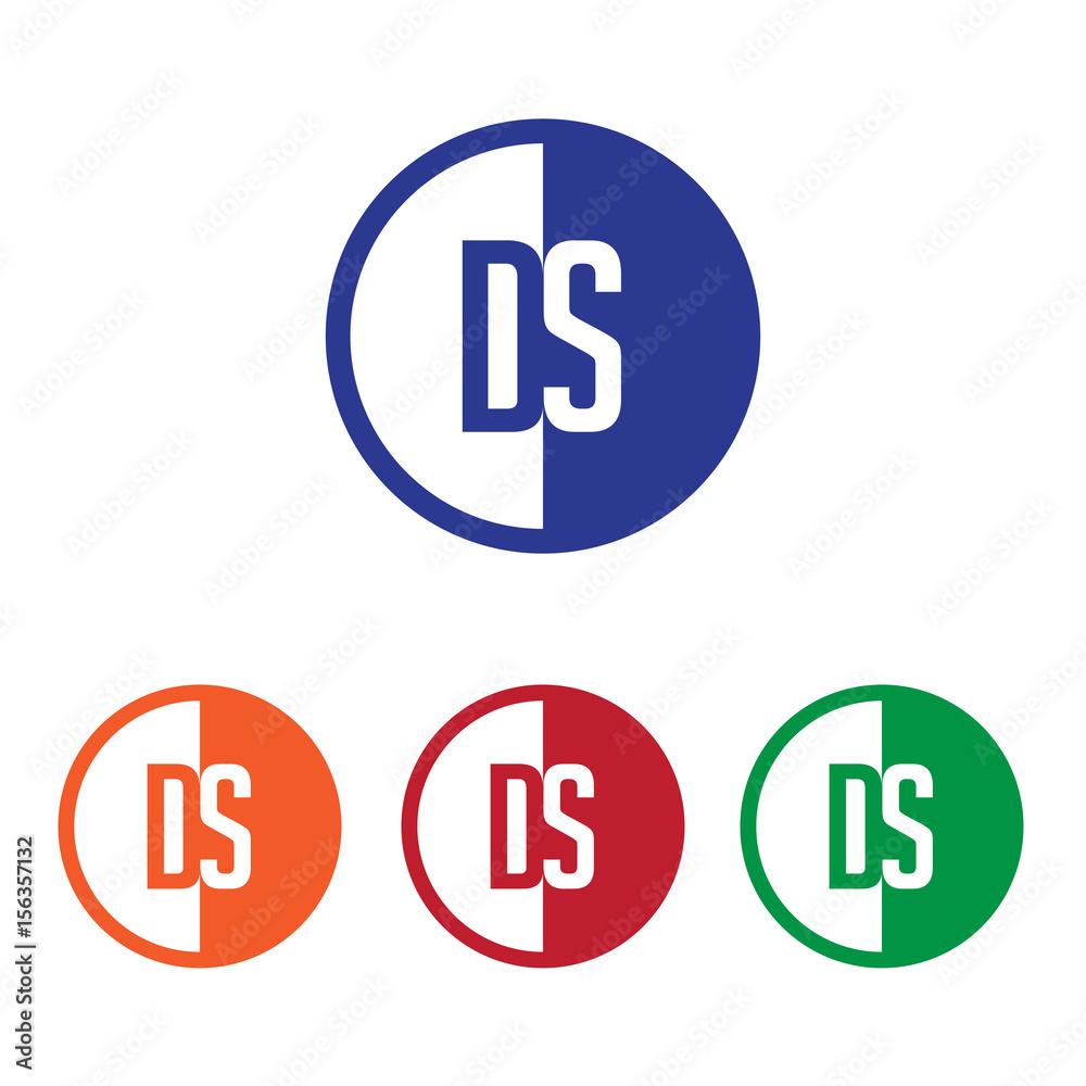 DS initial circle half logo blue,red,orange and green color DS initial circle half logo blue,red,orange and green color