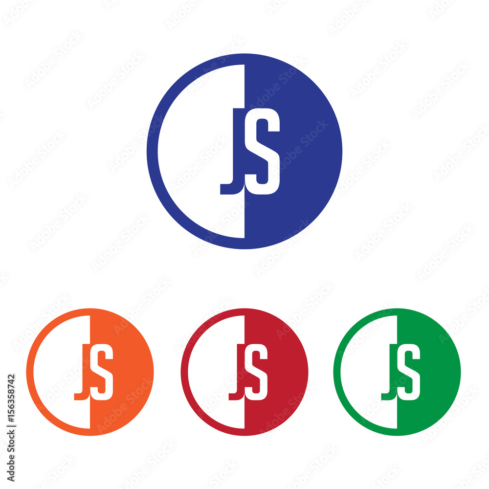 JS initial circle half logo blue,red,orange and green color JS initial circle half logo blue,red,orange and green color