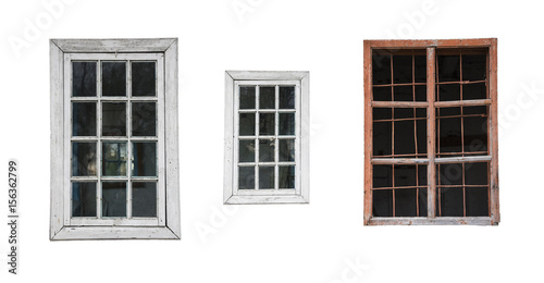 Bild auf Leinwand Three old windows on white background, isolated