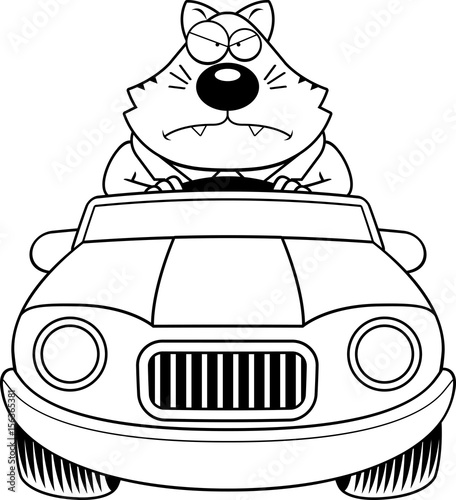 Cartoon Fat Cat Driving Angry