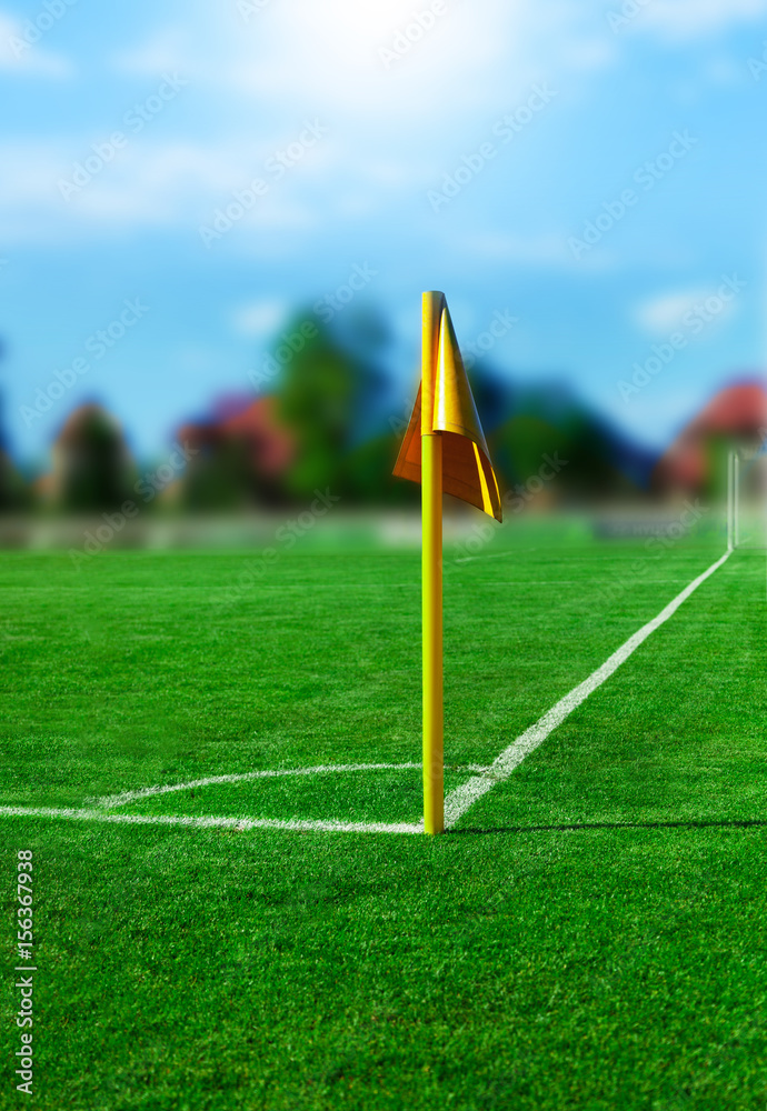 Fototapeta premium Yellow flag in corner of football playground