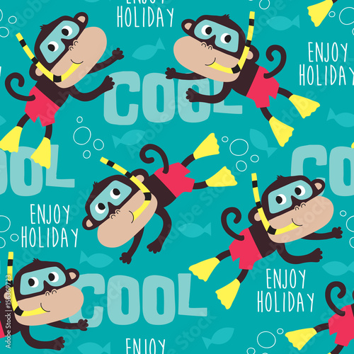 seamless monkey diving pattern vector illustration photo