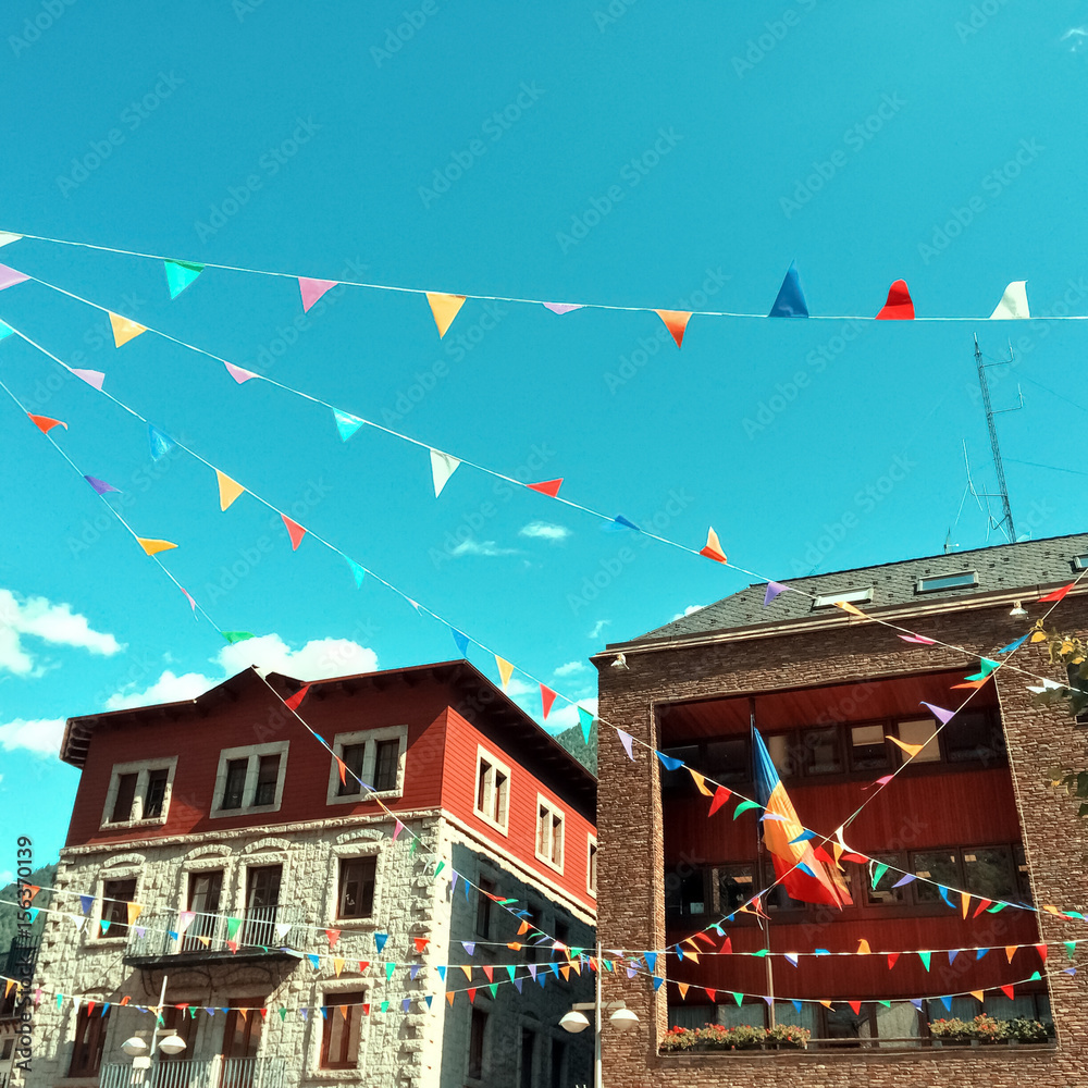 Φωτογραφία Street of Andorra La Vella decorated with colorful pennants