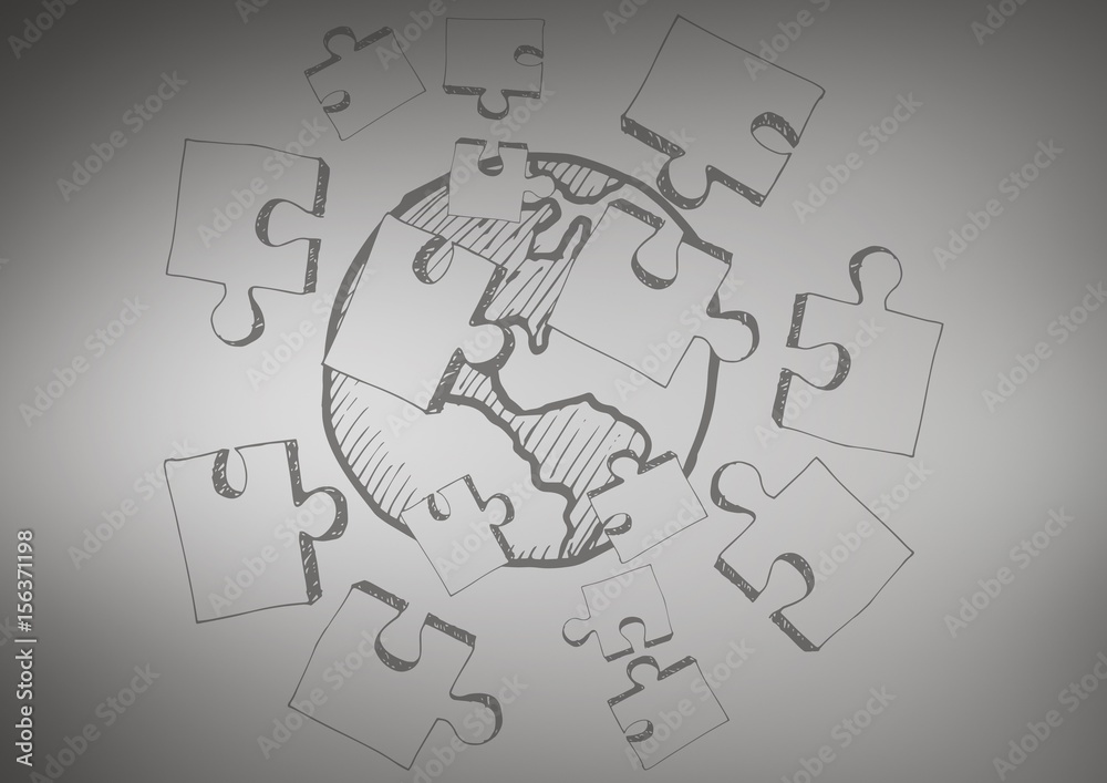 Fototapeta premium Grey background with jigsaw doodle