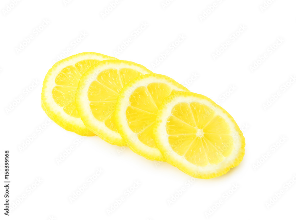 Closeup fresh lemon fruit slice on white background with clipping path Closeup fresh lemon fruit slice on white background with clipping path