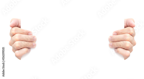 Hand holding blank white paper for advertise text photo