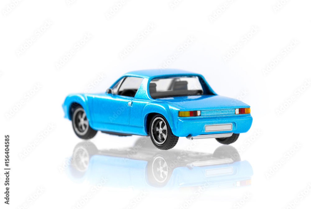 Beautiful vintage and retro model blue car with side view profile, isolated on white background, Traveling and transport concept.