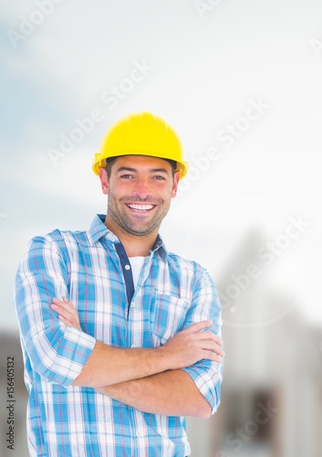 Construction Worker in front of construction site