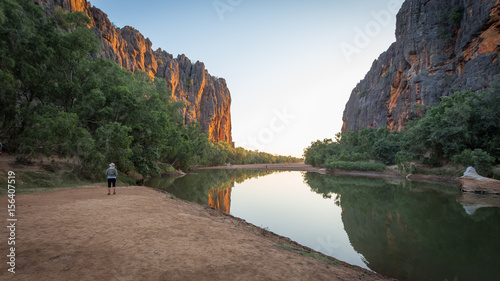 The Lennard River carves a stunning canyon through the Napier Range at Windjana Gorge, Kimberley Region, Western Australia. Pools in the river provide a habitat for dozens of freshwater crocodiles. photo
