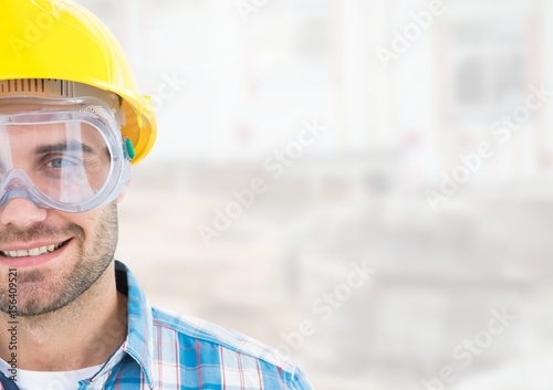 Construction Worker with eye protection goggles 