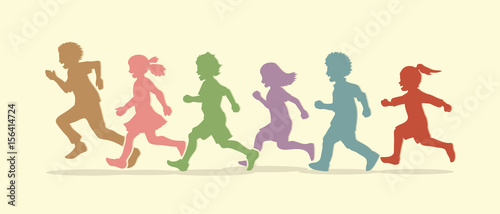 Little boy and girl running, Group of Children running, play together designed using graphic vector