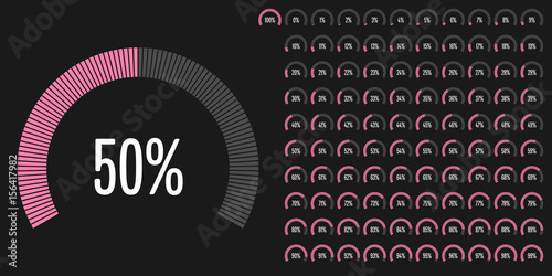 Set of circular sector percentage diagrams from 0 to 100 ready-to-use for web design, user interface (UI) or infographic - indicator with pink