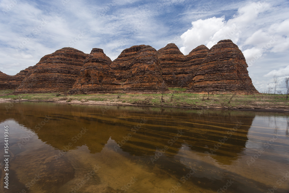 Piccaninny Creek and outlier domes in the Bungle Bungles, Purnululu World Heritage Listed National Park, Western Australia during the Wet Season.