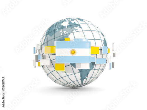 Globe with flag of argentina isolated on white