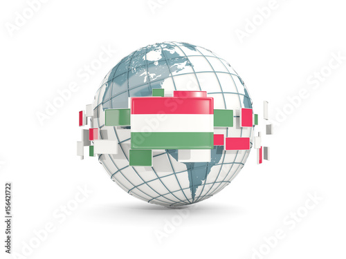 Globe with flag of hungary isolated on white