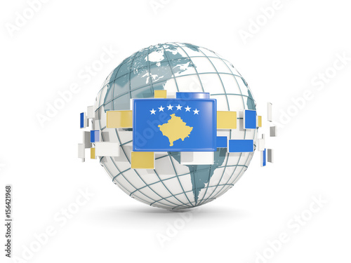 Globe with flag of kosovo isolated on white