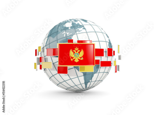 Globe with flag of montenegro isolated on white